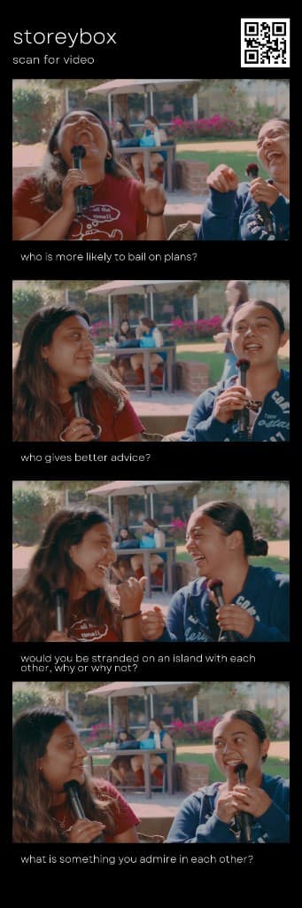 storeybox photo strip with conversation prompts and QR to scan for video